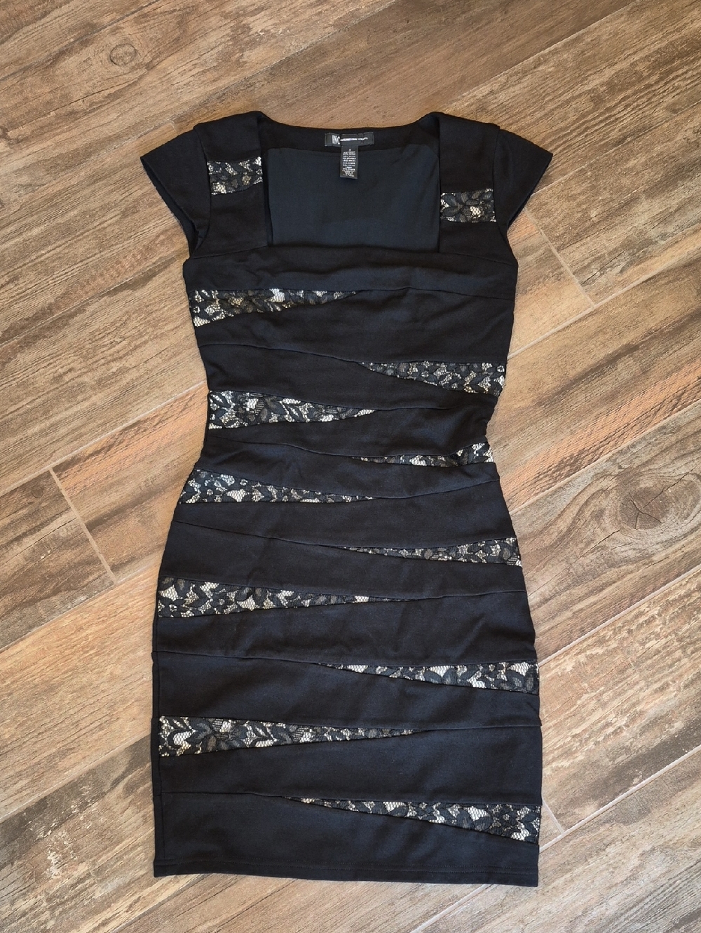 INC International Concepts Black Cap Sleeve Lace Detail Bodycon Bandage Dress 0 - Picture 1 of 8